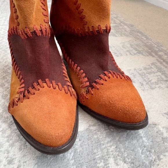 Brown and Tan Suede Patchwork Leather Booties - Picture 5 of 11